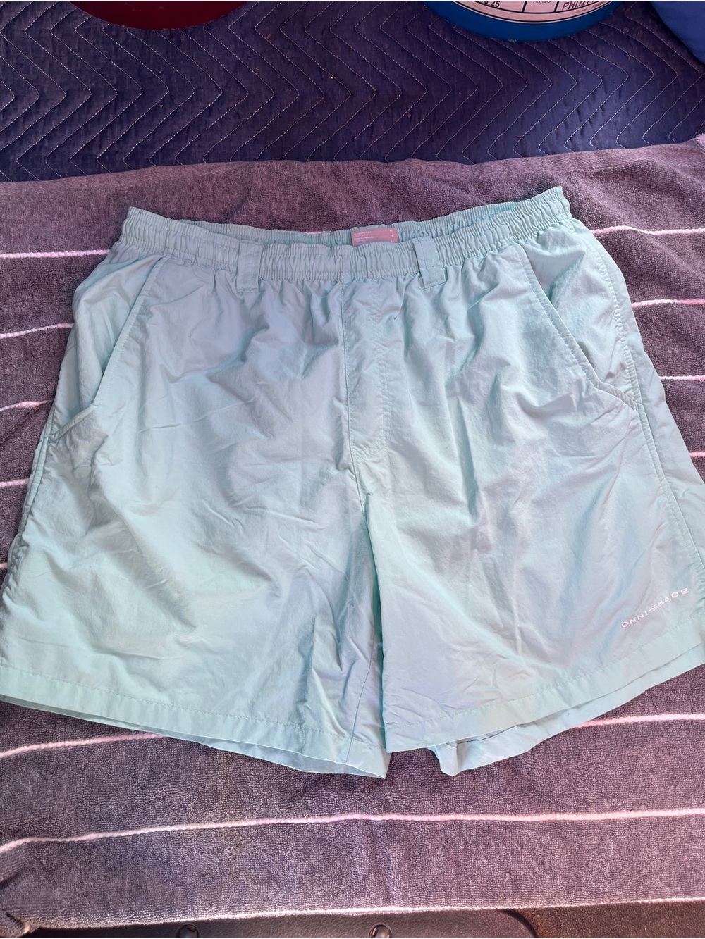 Columbia PFG Shorts Mens M Aqua Omni Shade Fishing Swim Trunks Mesh Lined